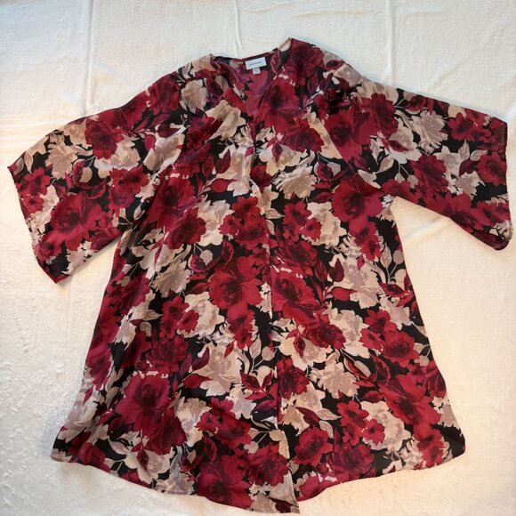 Avenue Women’s Sheer Cardigan Red Tan Chiffon Kimono Tunic Plus Size 14/16 - Picture 1 of 6